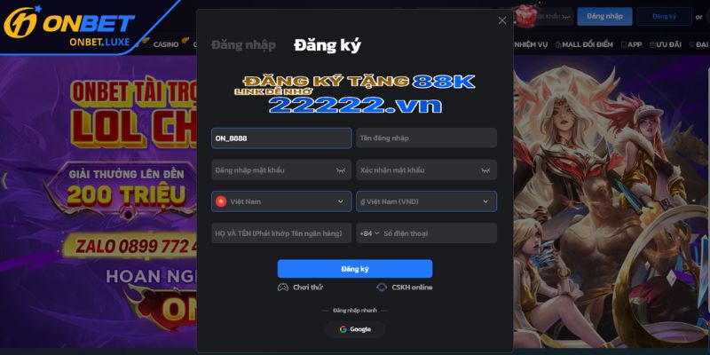 Xác nhận đăng ký ONBET